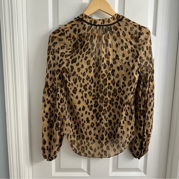 Veronica Beard Blouse Leopard Print Animal Silk Dainty Brown Work Sheer Size 00 - Picture 3 of 5